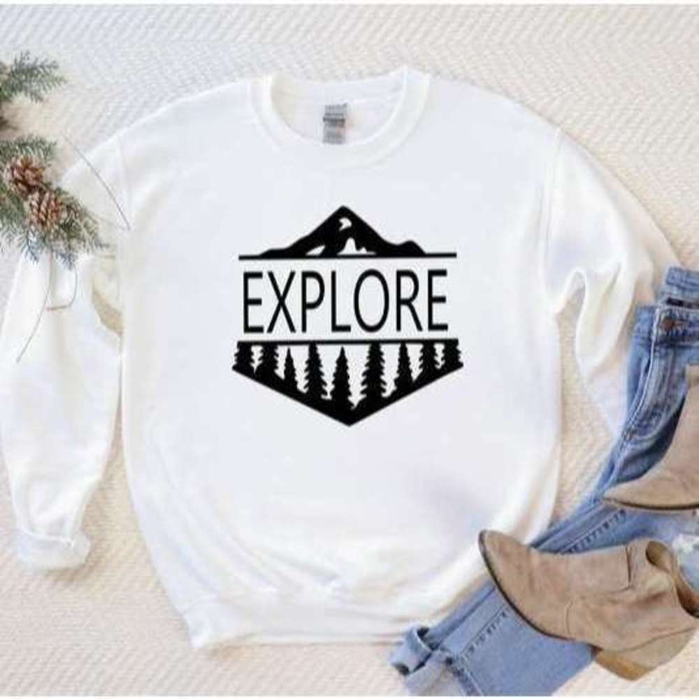 Explore Mountains Hiking Nature Graphic Unisex Crewneck Sweatshirt